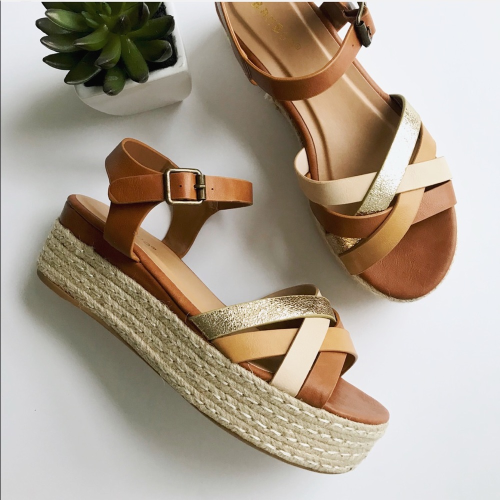 NEW ✨ tan gold Espadrille Platform Sandals shoes